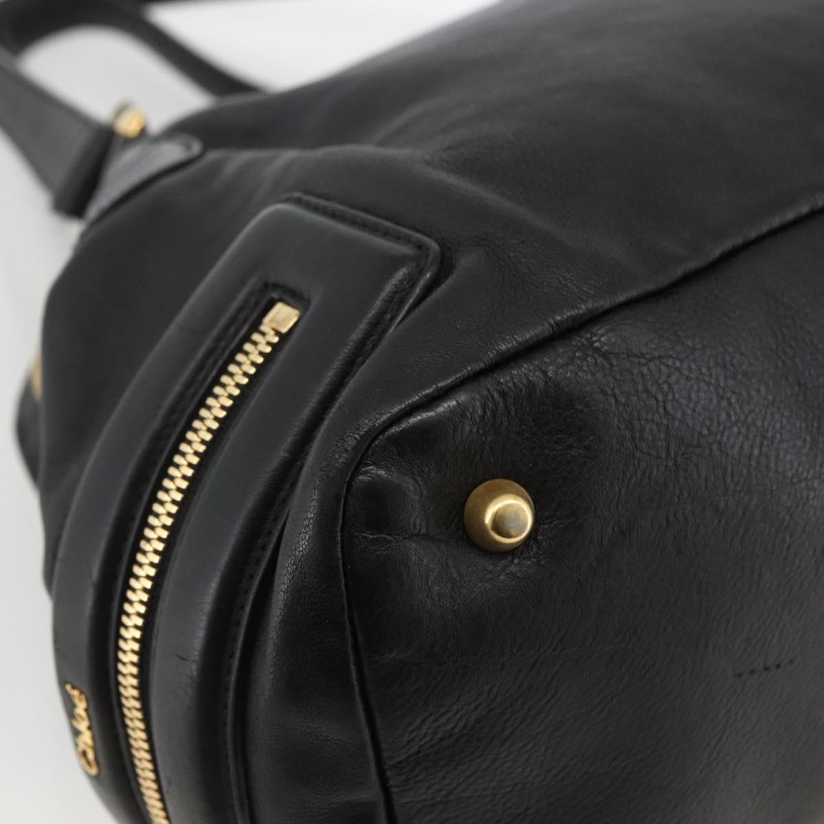 Chloe Hand Bag Leather Black Gold Auth BA11087