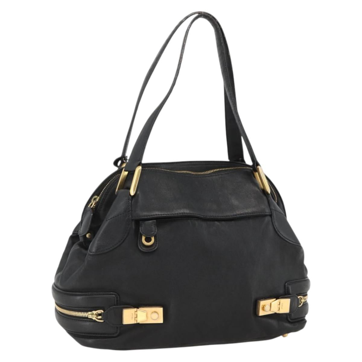 Chloe Hand Bag Leather Black Gold Auth BA11087