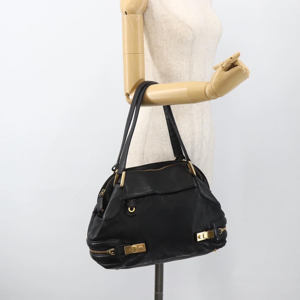 Chloe Hand Bag Leather Black Gold Auth BA11087