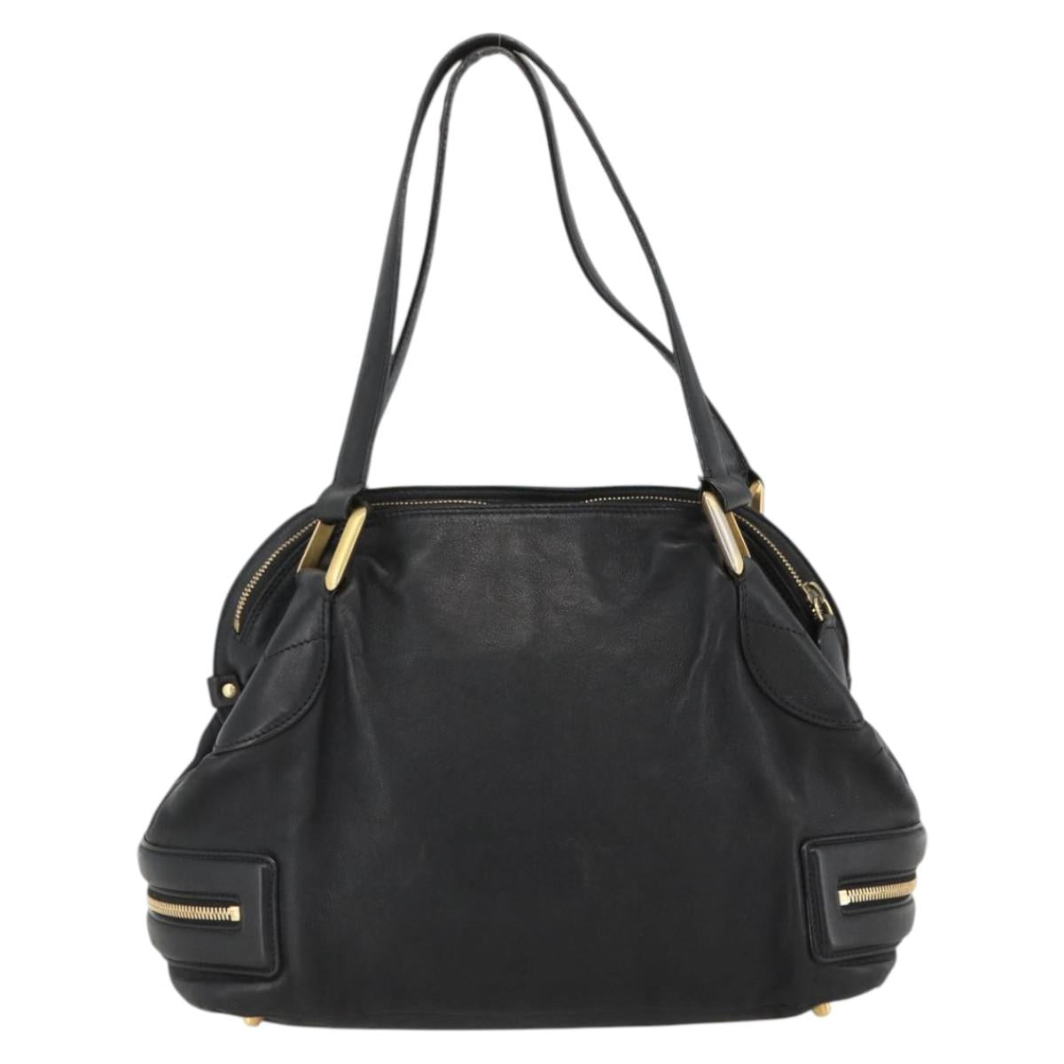 Chloe Hand Bag Leather Black Gold Auth BA11087