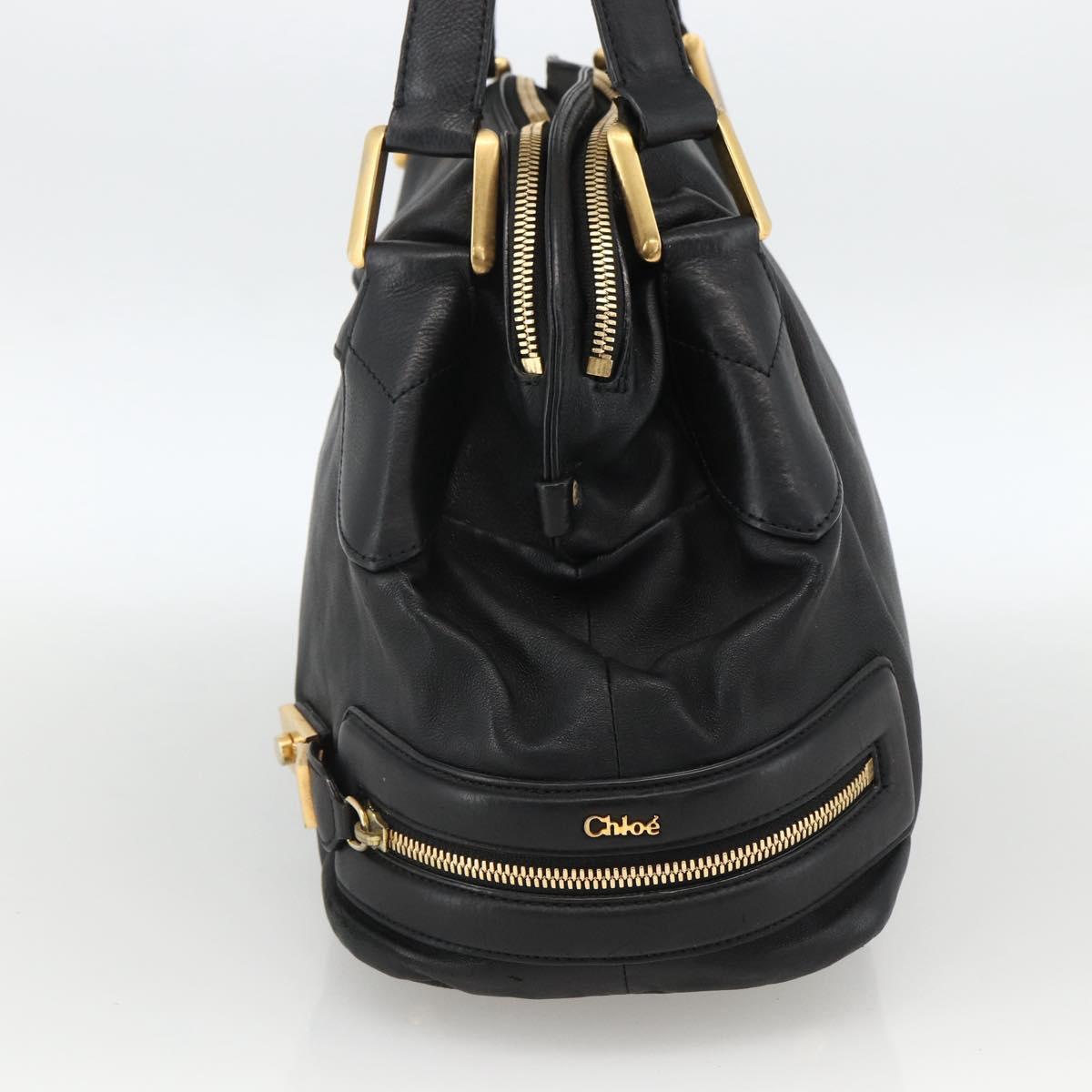Chloe Hand Bag Leather Black Gold Auth BA11087