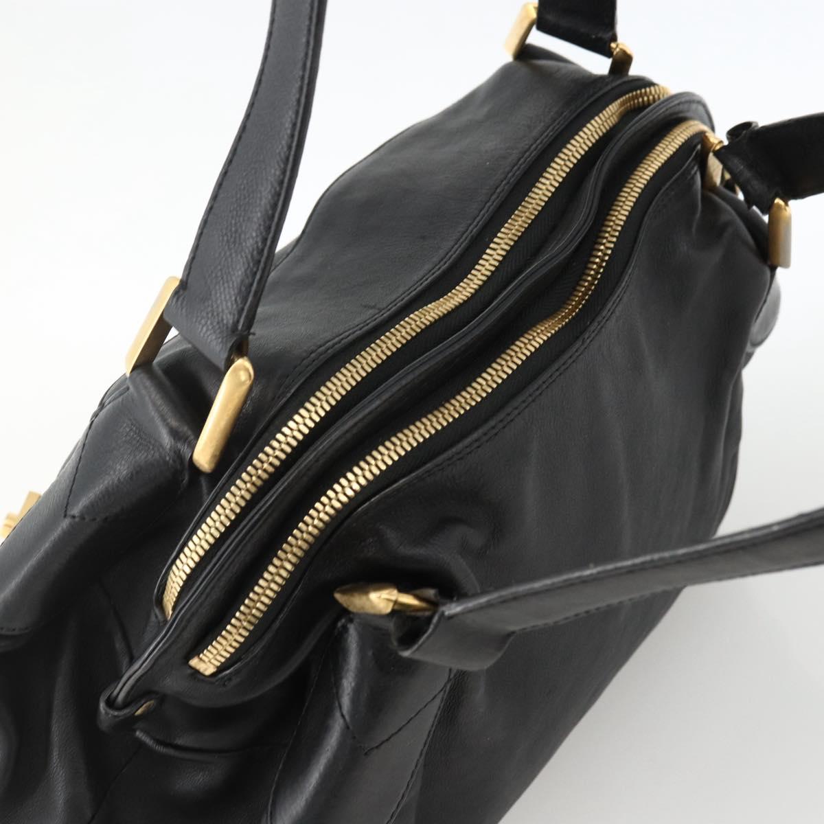 Chloe Hand Bag Leather Black Gold Auth BA11087