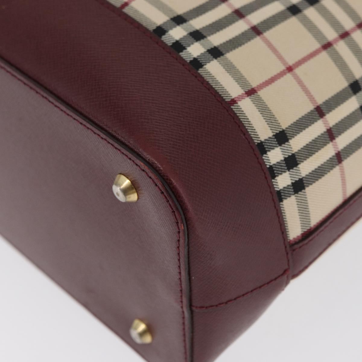 BURBERRY Nova Check Hand Bag Canvas Beige Red gold Auth BA11091