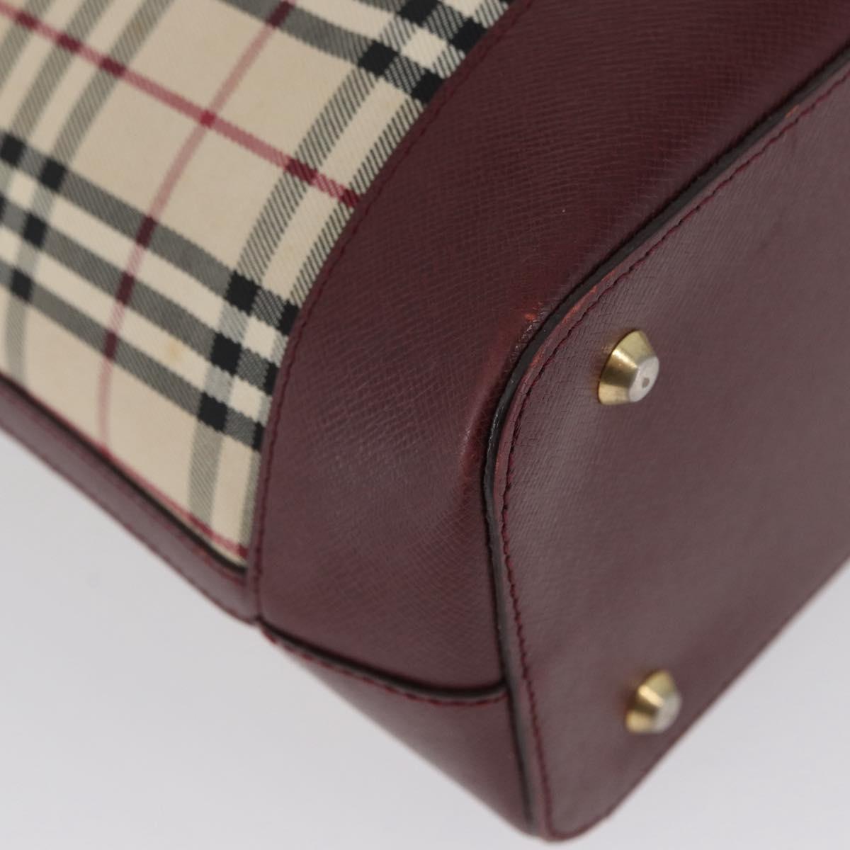BURBERRY Nova Check Hand Bag Canvas Beige Red gold Auth BA11091