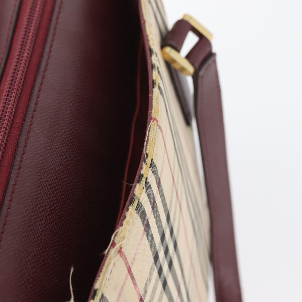 BURBERRY Nova Check Hand Bag Canvas Beige Red gold Auth BA11091