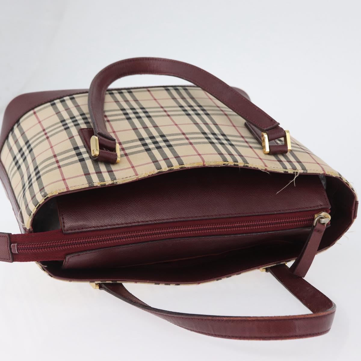 BURBERRY Nova Check Hand Bag Canvas Beige Red gold Auth BA11091