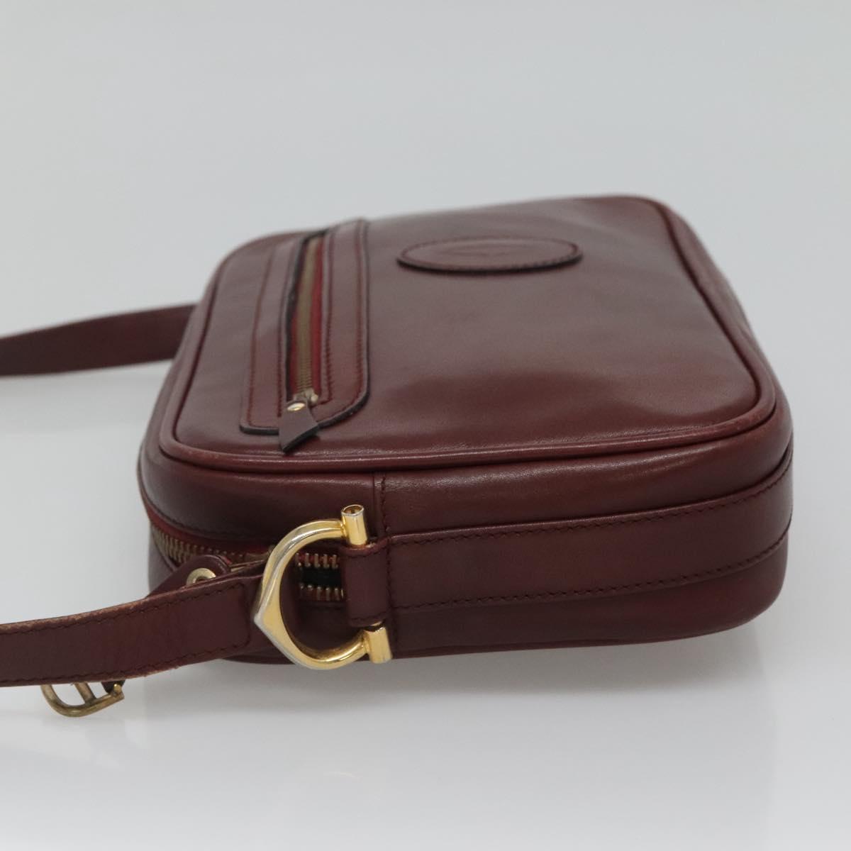 CARTIER Must Line Shoulder Bag Leather Bordeaux Gold Auth BA111