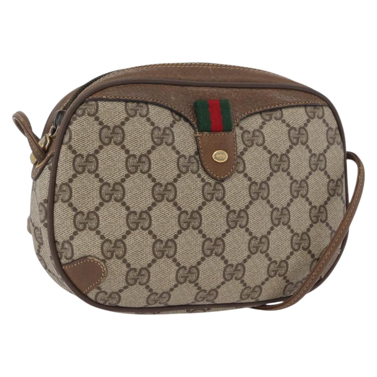 GUCCI GG Supreme Web Sherry Line Bag PVC Beige Gold 89 02 066 Auth BA11106