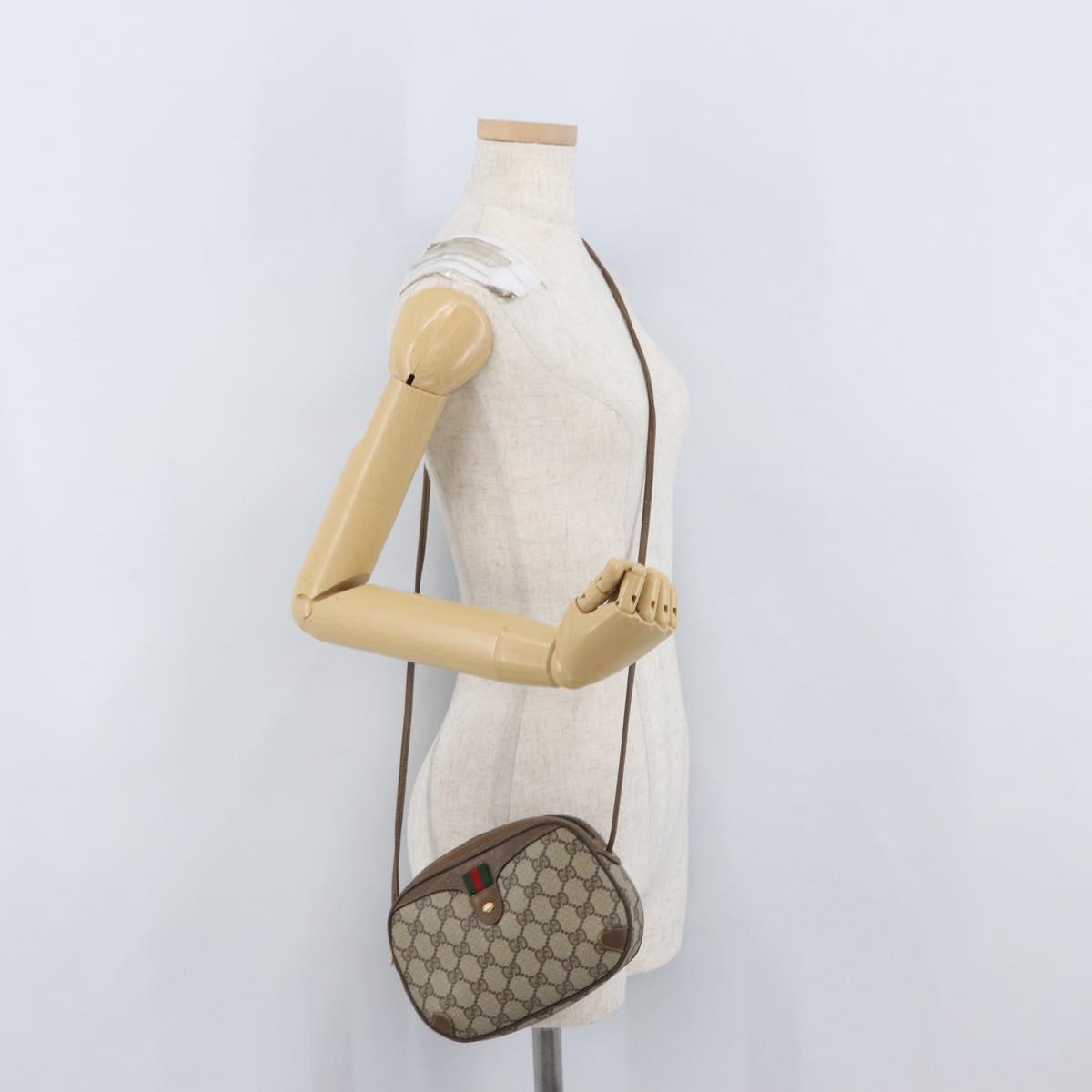 GUCCI GG Supreme Web Sherry Line Bag PVC Beige Gold 89 02 066 Auth BA11106