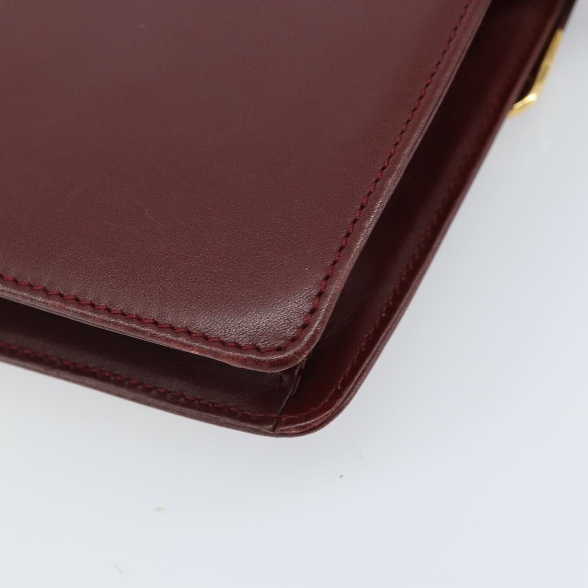 CARTIER Must Line Shoulder Bag Leather Bordeaux Gold Auth BA11108