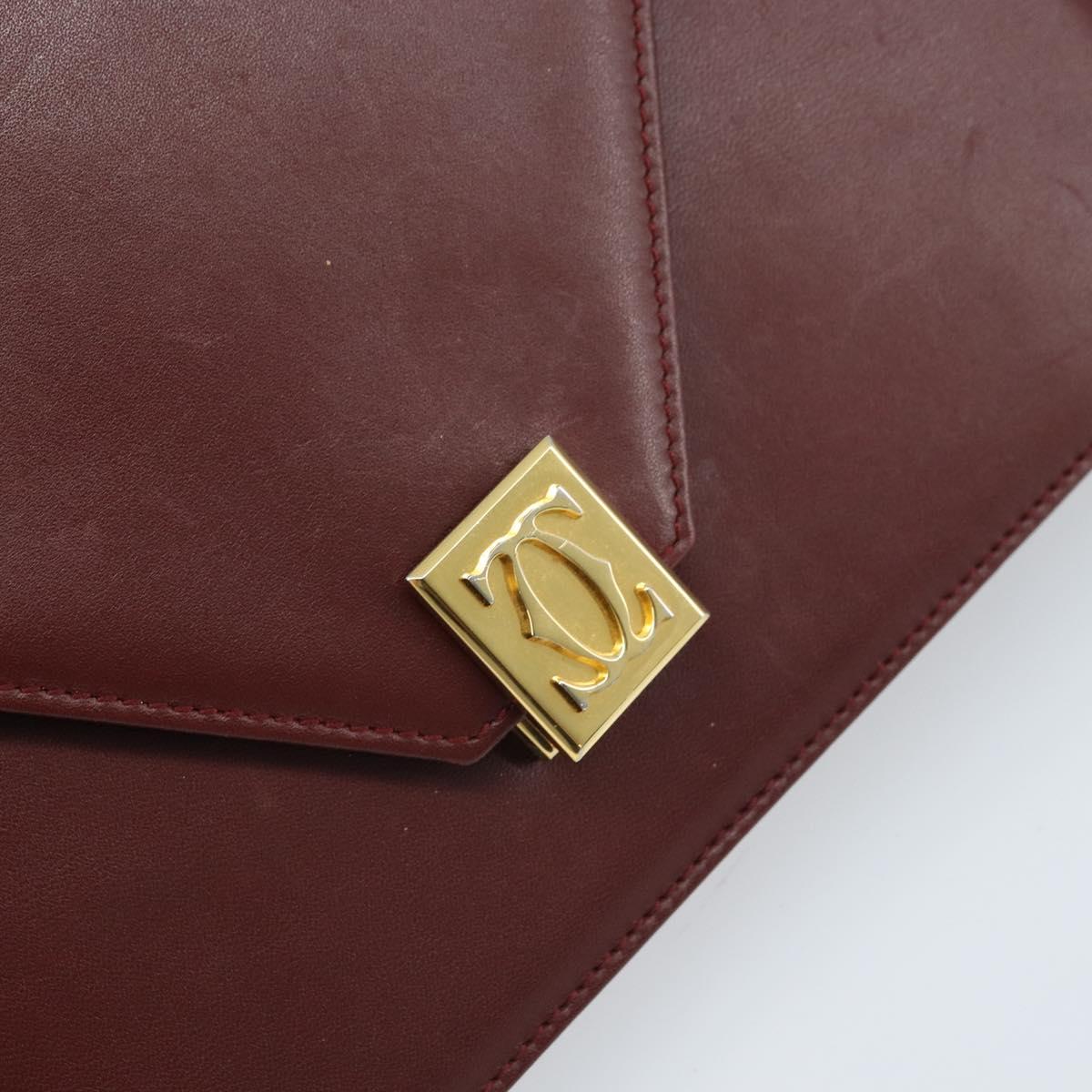 CARTIER Must Line Shoulder Bag Leather Bordeaux Gold Auth BA11108