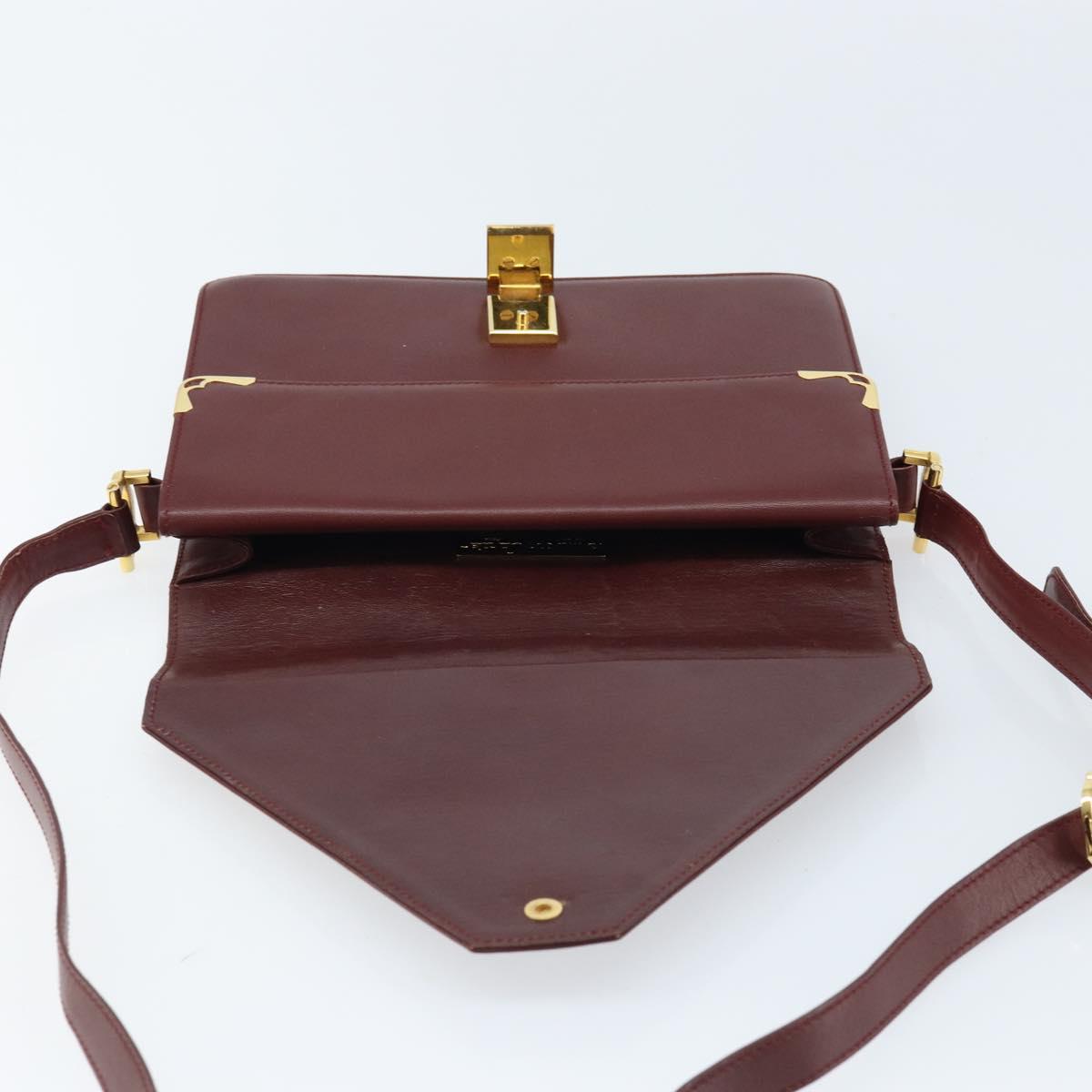 CARTIER Must Line Shoulder Bag Leather Bordeaux Gold Auth BA11108