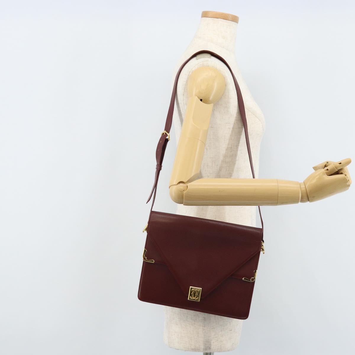CARTIER Must Line Shoulder Bag Leather Bordeaux Gold Auth BA11108