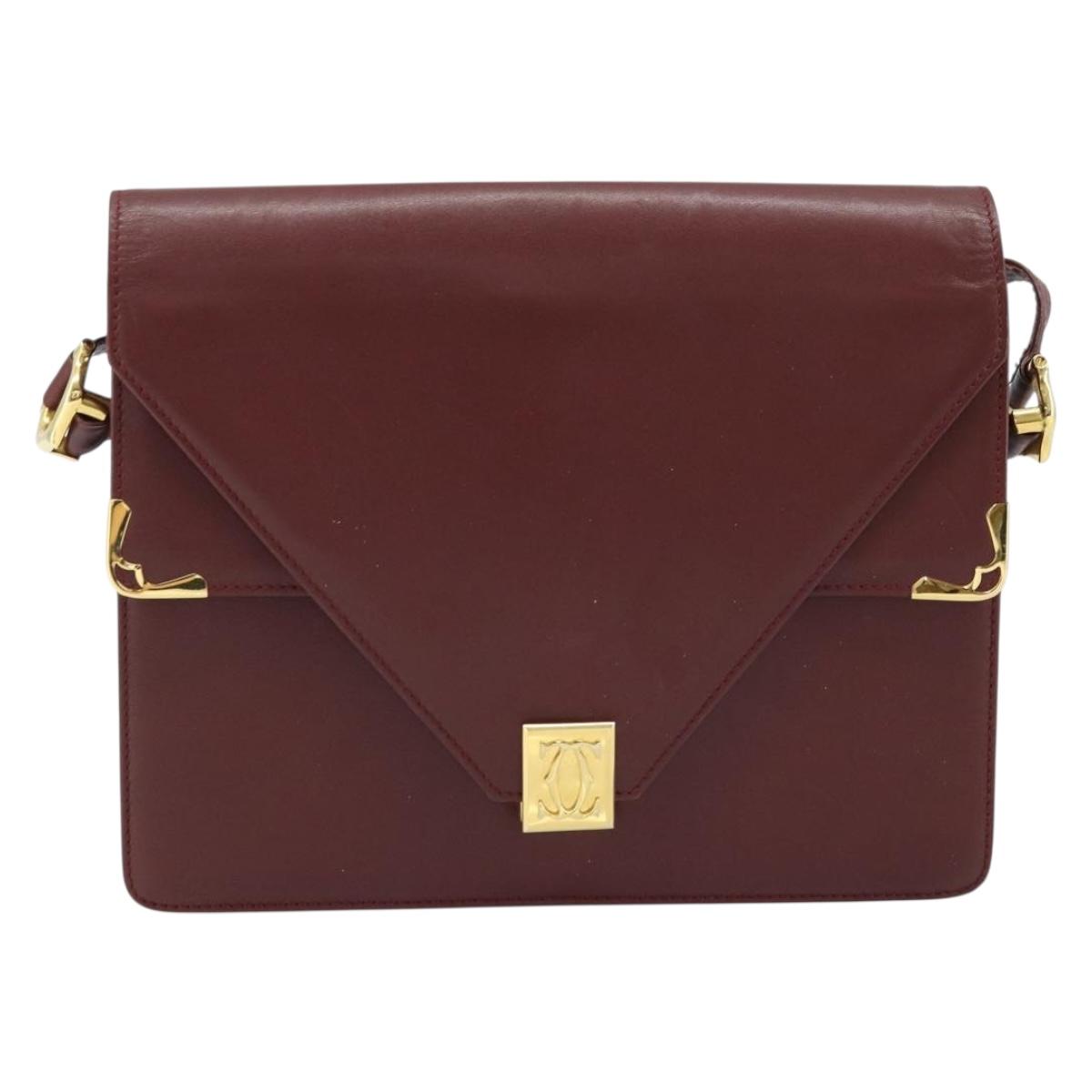 CARTIER Must Line Shoulder Bag Leather Bordeaux Gold Auth BA11108
