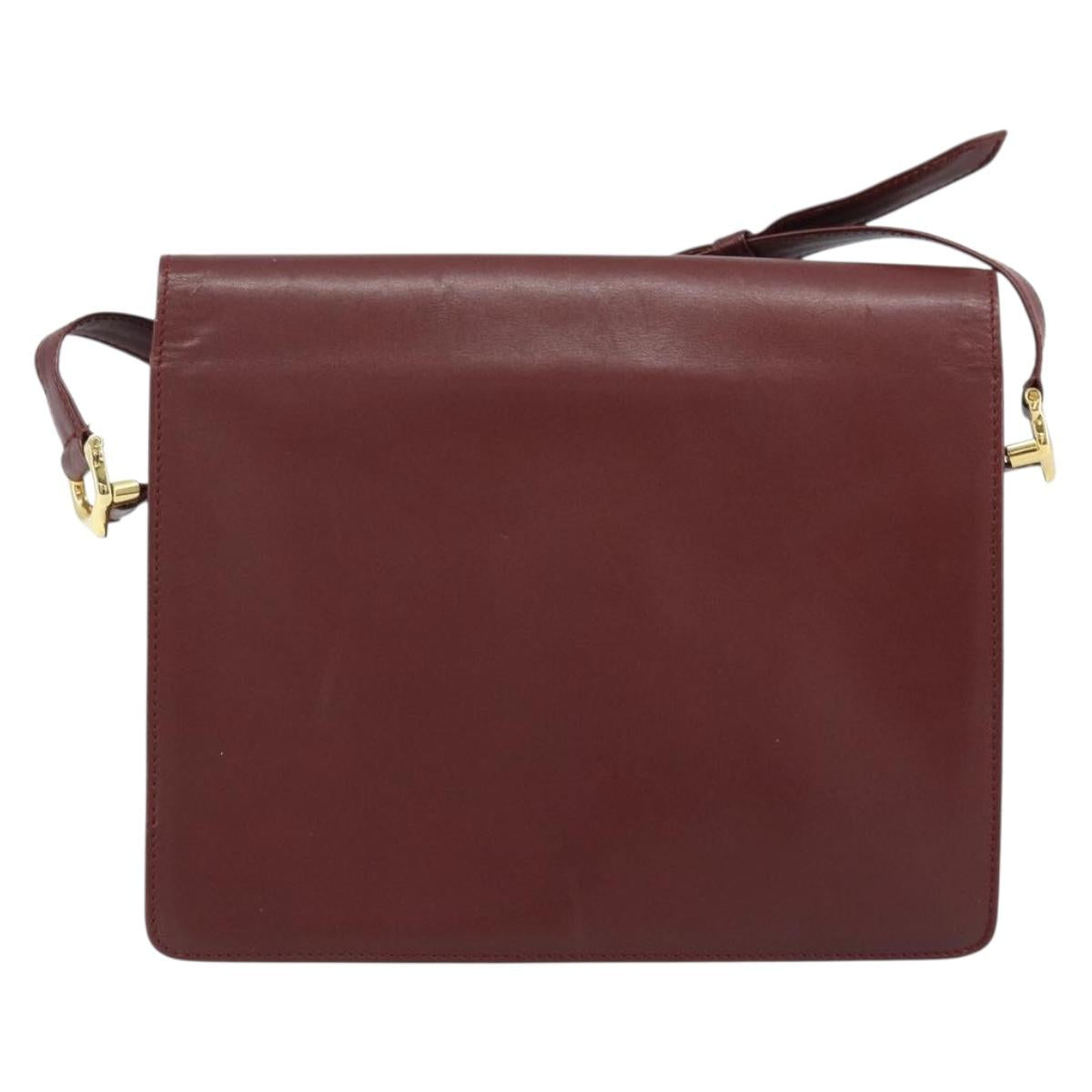 CARTIER Must Line Shoulder Bag Leather Bordeaux Gold Auth BA11108