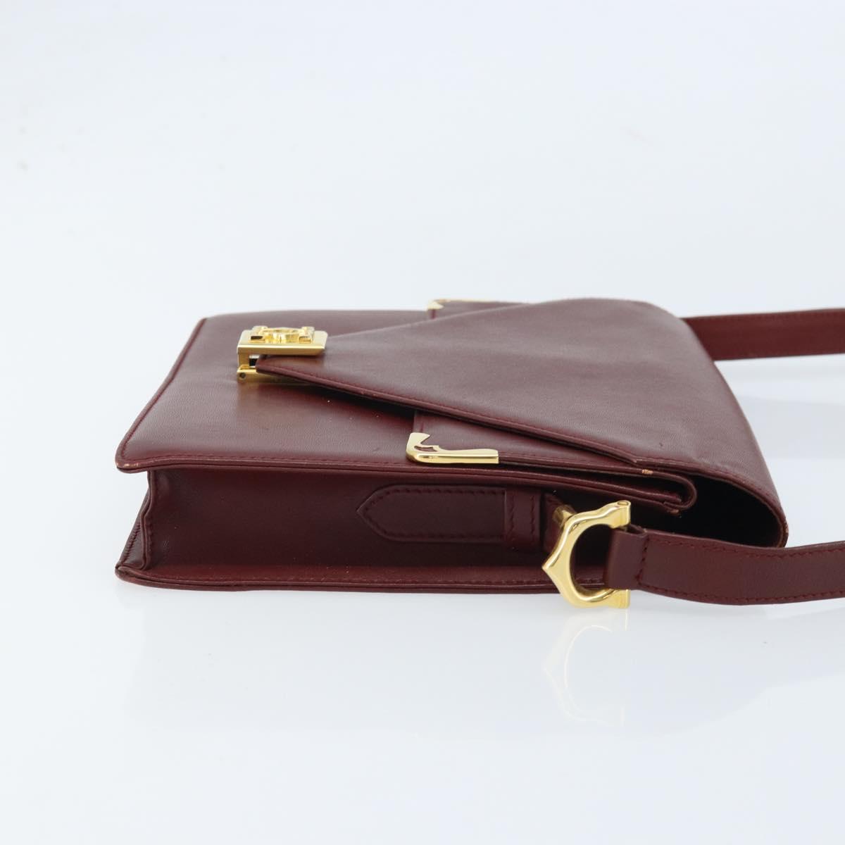 CARTIER Must Line Shoulder Bag Leather Bordeaux Gold Auth BA11108