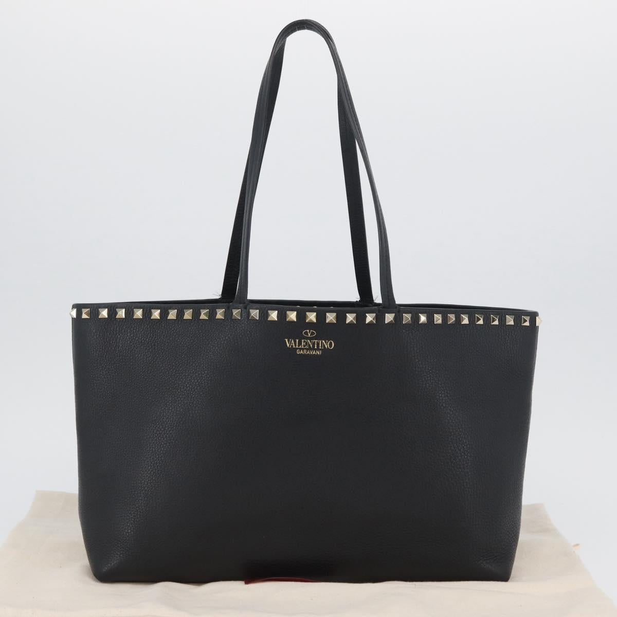 VALENTINO Rock Studs Tote Bag Leather Black Silver Auth BA11109