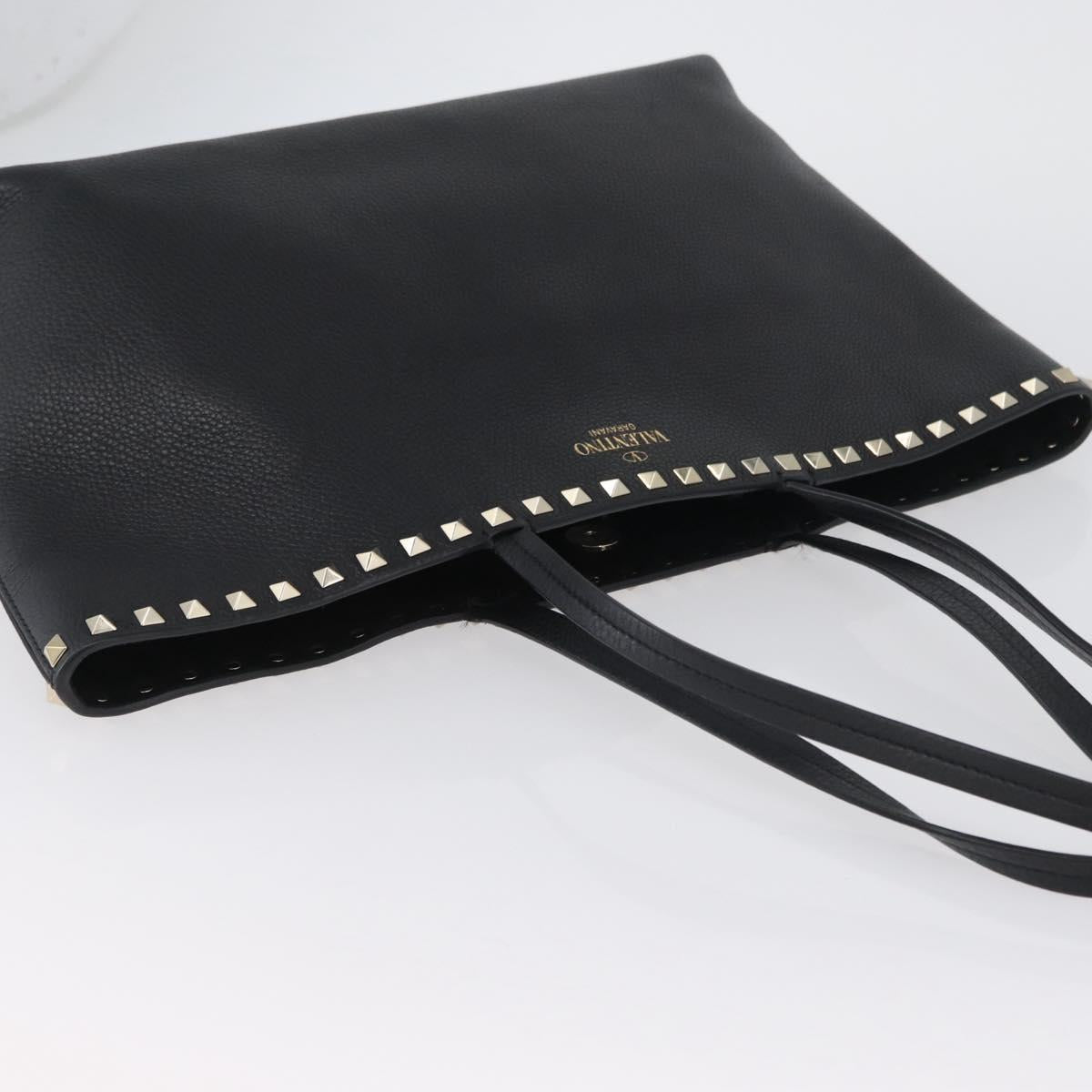 VALENTINO Rock Studs Tote Bag Leather Black Silver Auth BA11109
