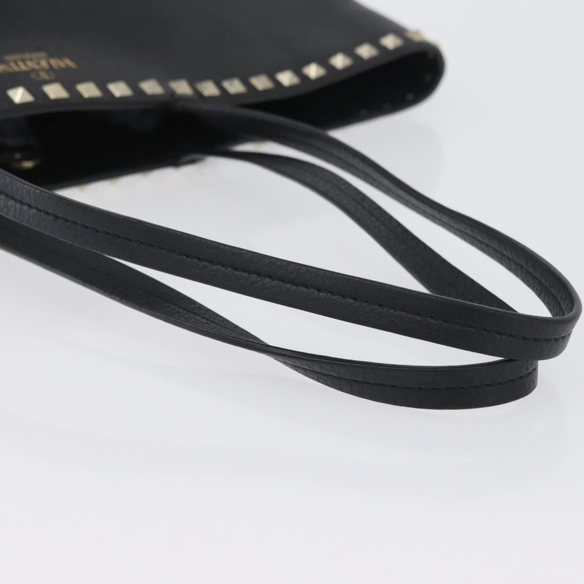 VALENTINO Rock Studs Tote Bag Leather Black Silver Auth BA11109