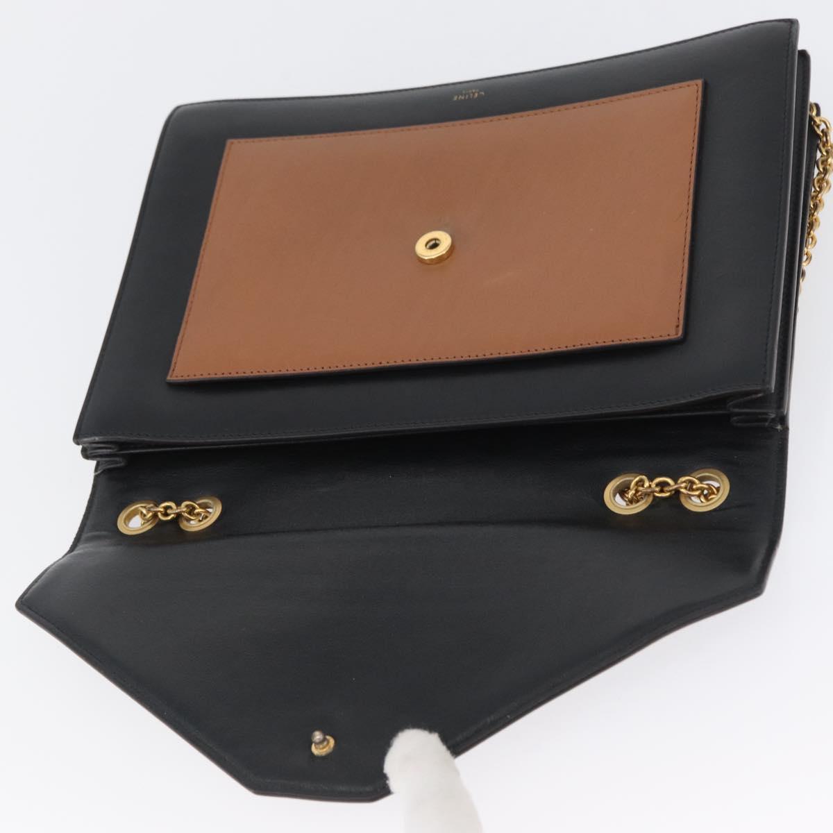 CELINE Large Flap Chain Shoulder Bag Leather Multicolor Gold Auth BA11111
