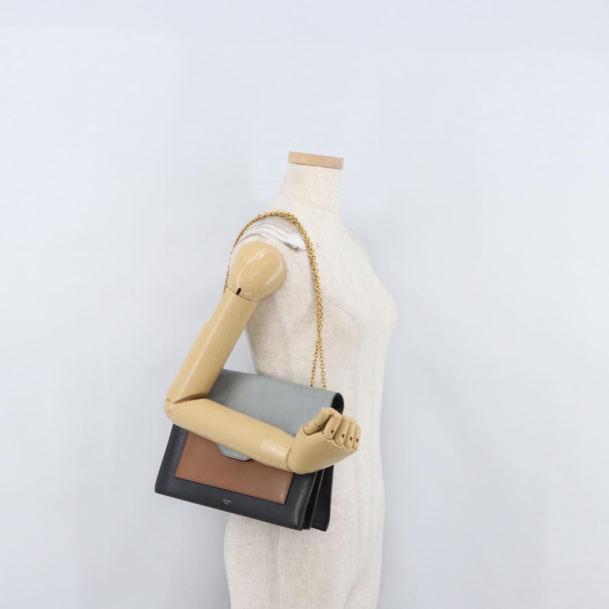 CELINE Large Flap Chain Shoulder Bag Leather Multicolor Gold Auth BA11111