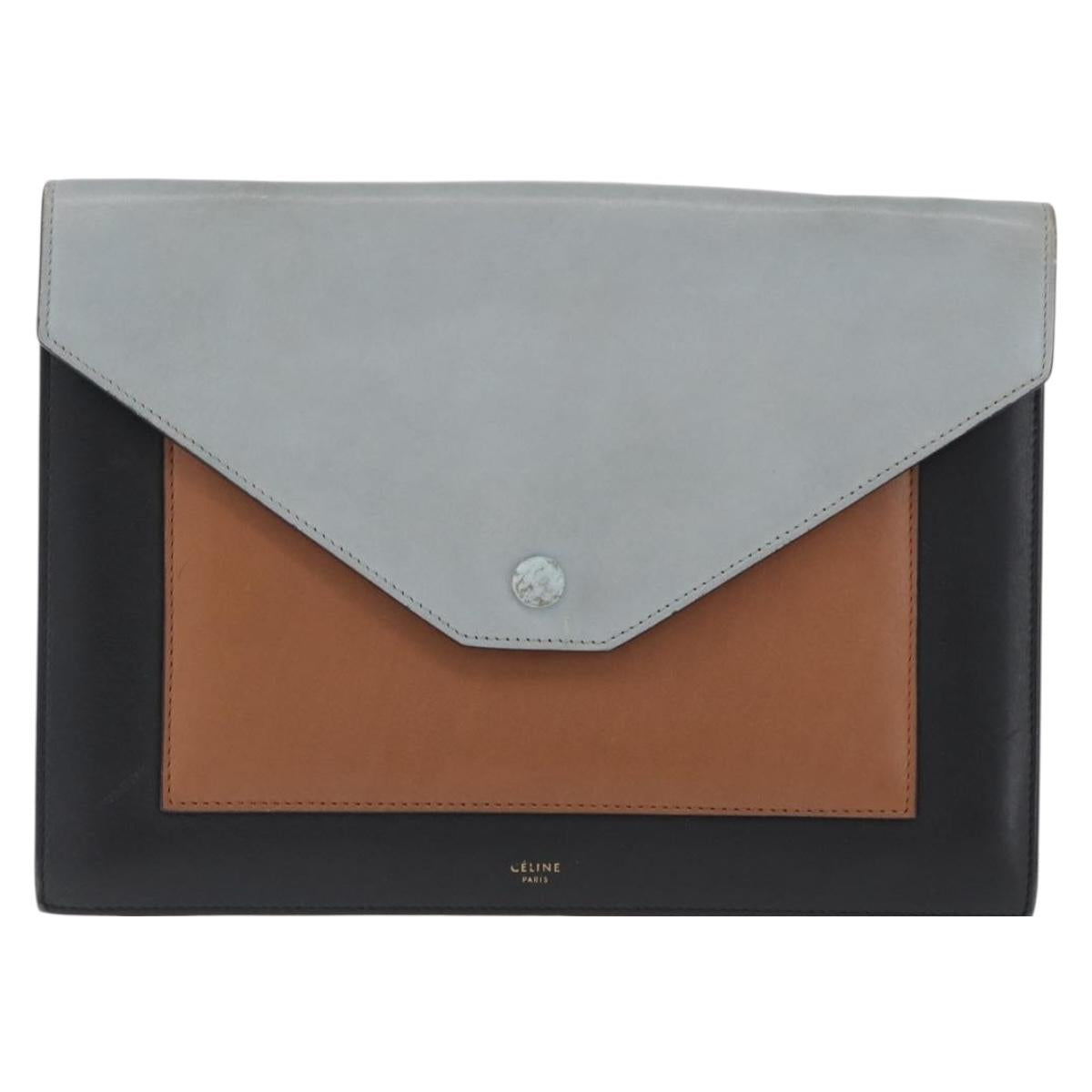 CELINE Large Flap Chain Shoulder Bag Leather Multicolor Gold Auth BA11111