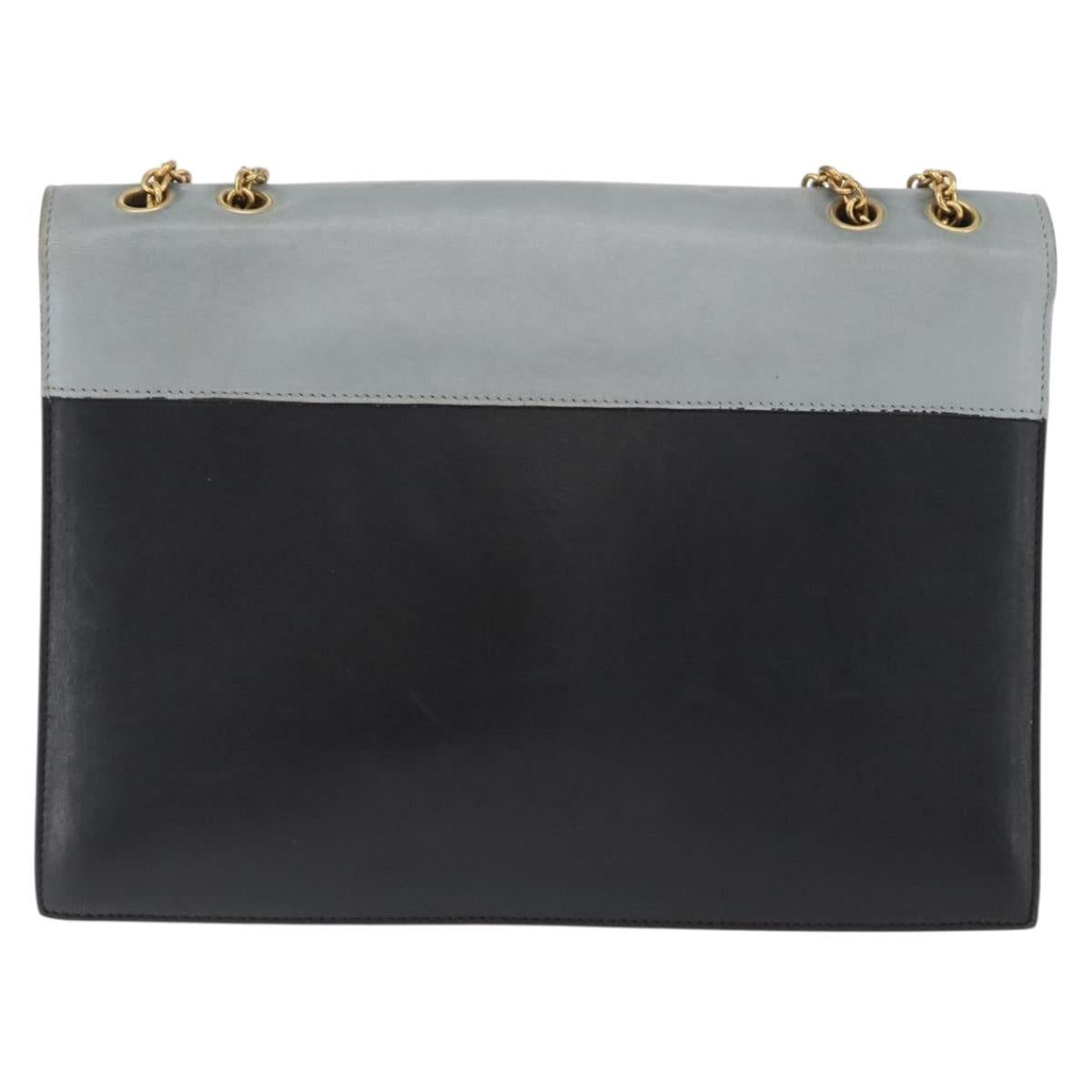 CELINE Large Flap Chain Shoulder Bag Leather Multicolor Gold Auth BA11111