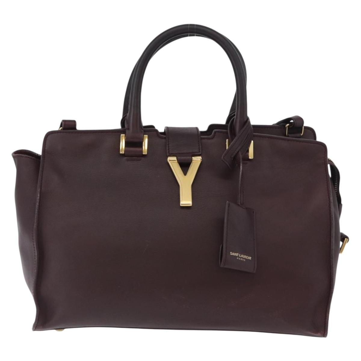 SAINT LAURENT petit cabas Hand Bag Leather 2way Purple Gold Auth BA11112