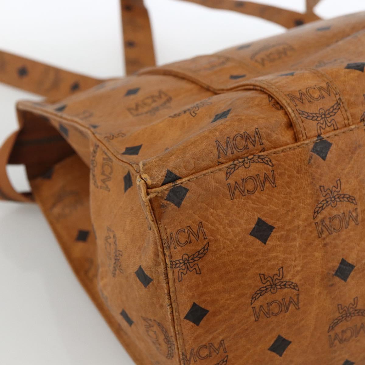MCM Logogram Vicetos Tote Bag PVC Brown Gold Auth BA11113