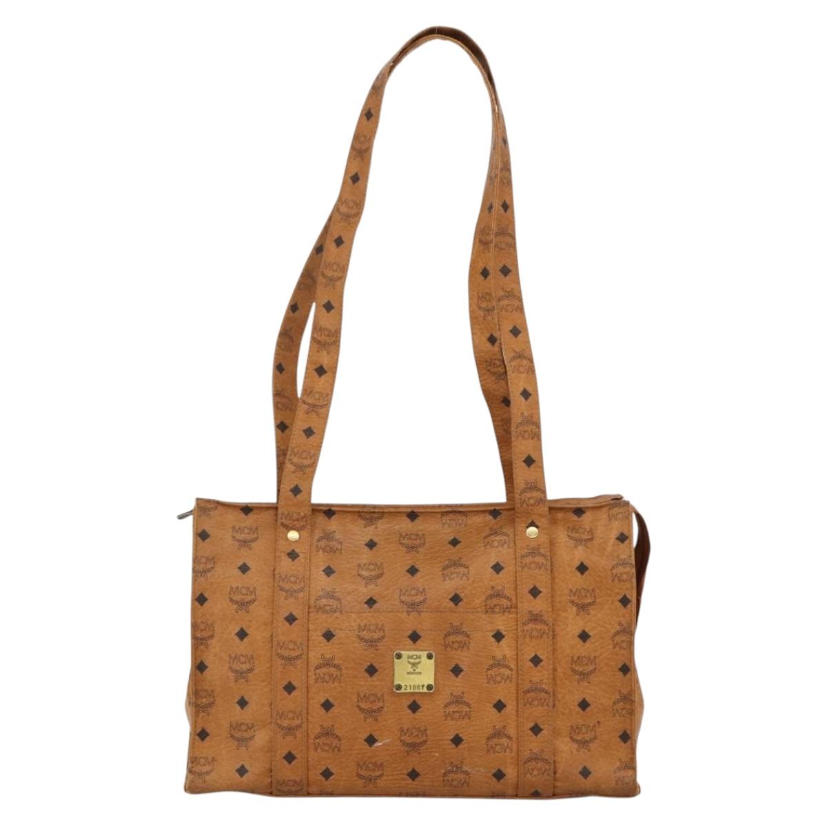 MCM Logogram Vicetos Tote Bag PVC Brown Gold Auth BA11113