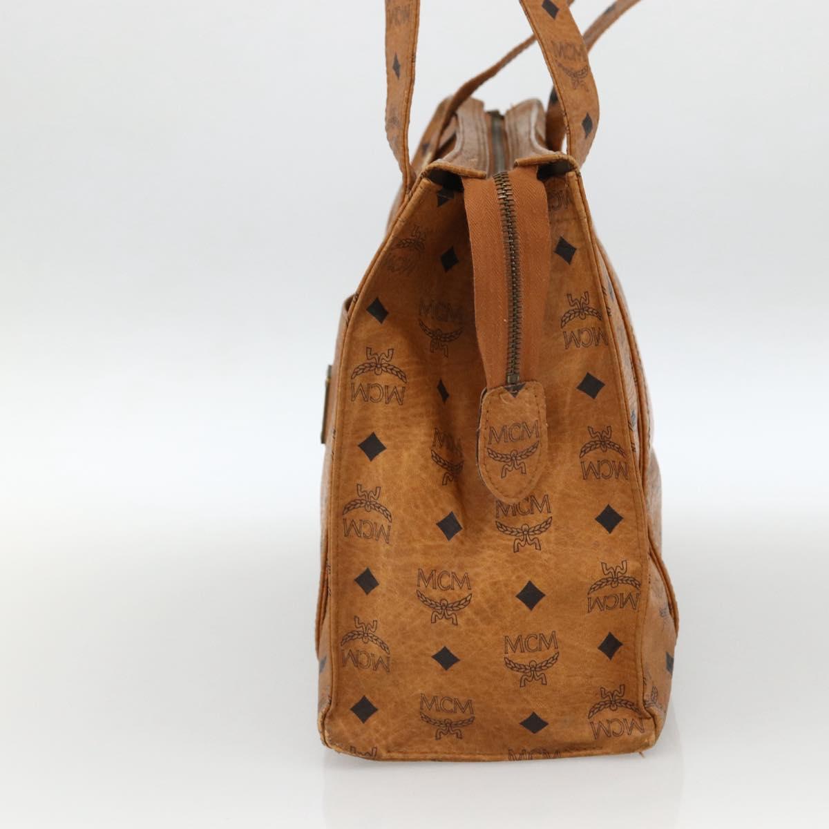 MCM Logogram Vicetos Tote Bag PVC Brown Gold Auth BA11113