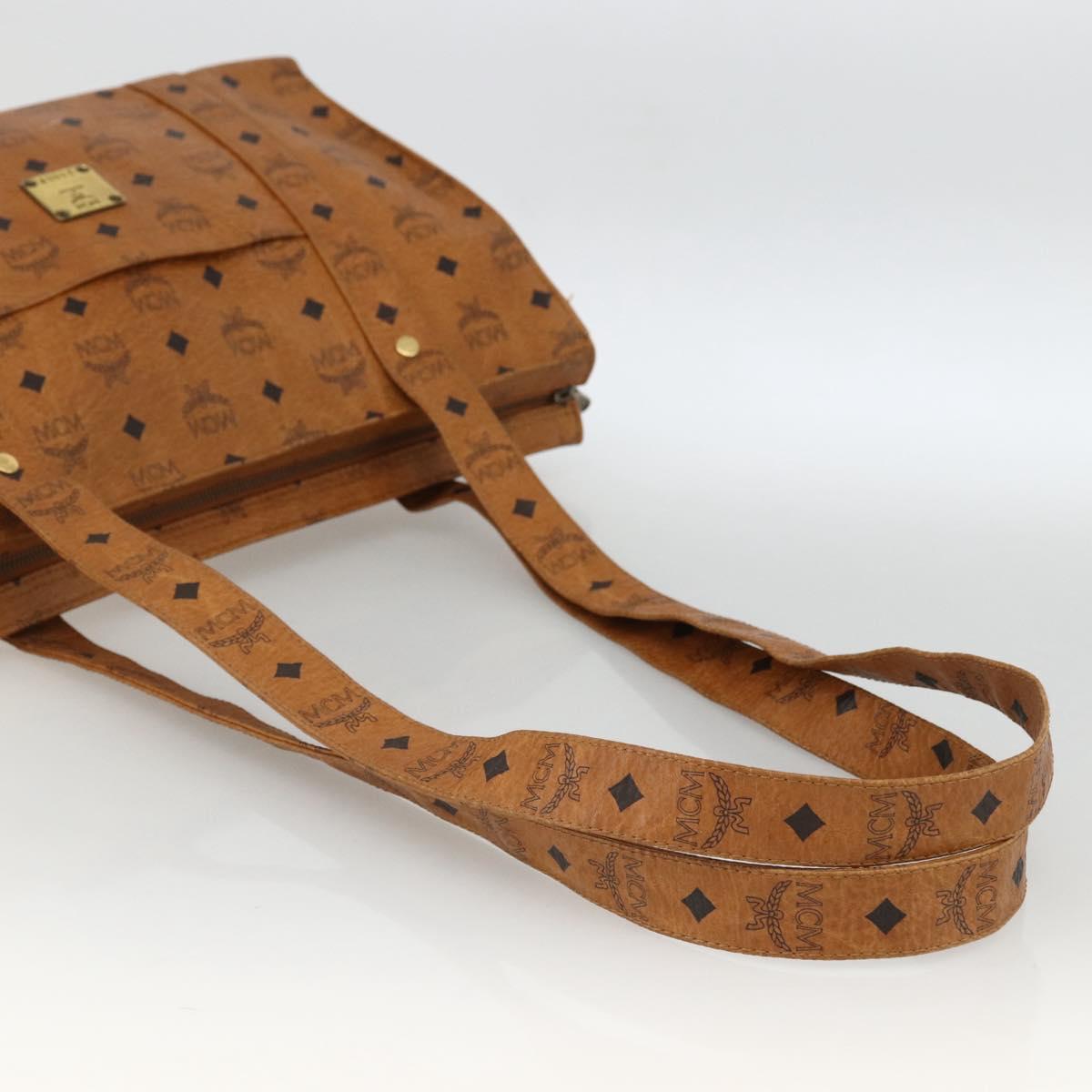 MCM Logogram Vicetos Tote Bag PVC Brown Gold Auth BA11113