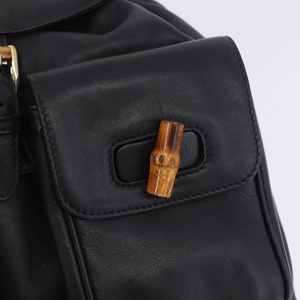 GUCCI Bamboo Backpack Leather Black Gold 003 2058 0016 Auth BA11115