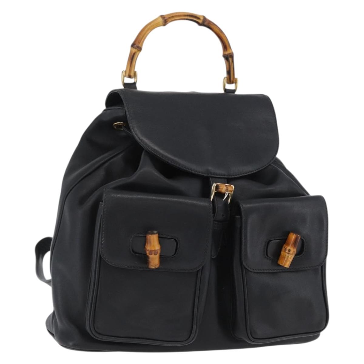 GUCCI Bamboo Backpack Leather Black Gold 003 2058 0016 Auth BA11115