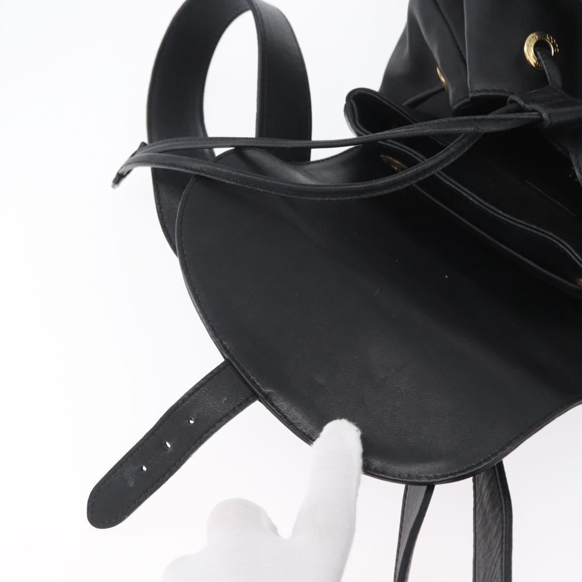 GUCCI Bamboo Backpack Leather Black Gold 003 2058 0016 Auth BA11115