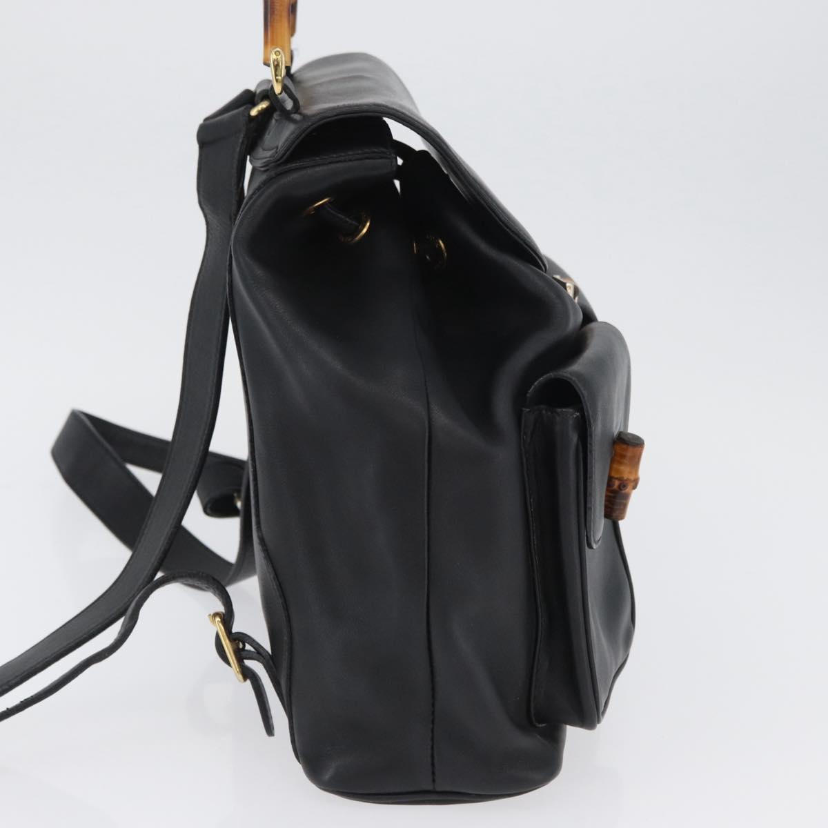 GUCCI Bamboo Backpack Leather Black Gold 003 2058 0016 Auth BA11115