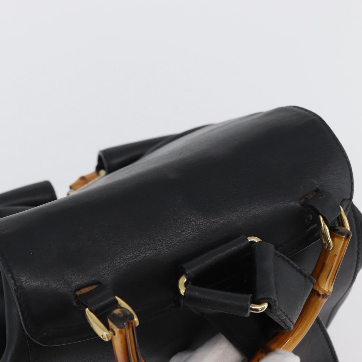 GUCCI Bamboo Backpack Leather Black Gold 003 2058 0016 Auth BA11115