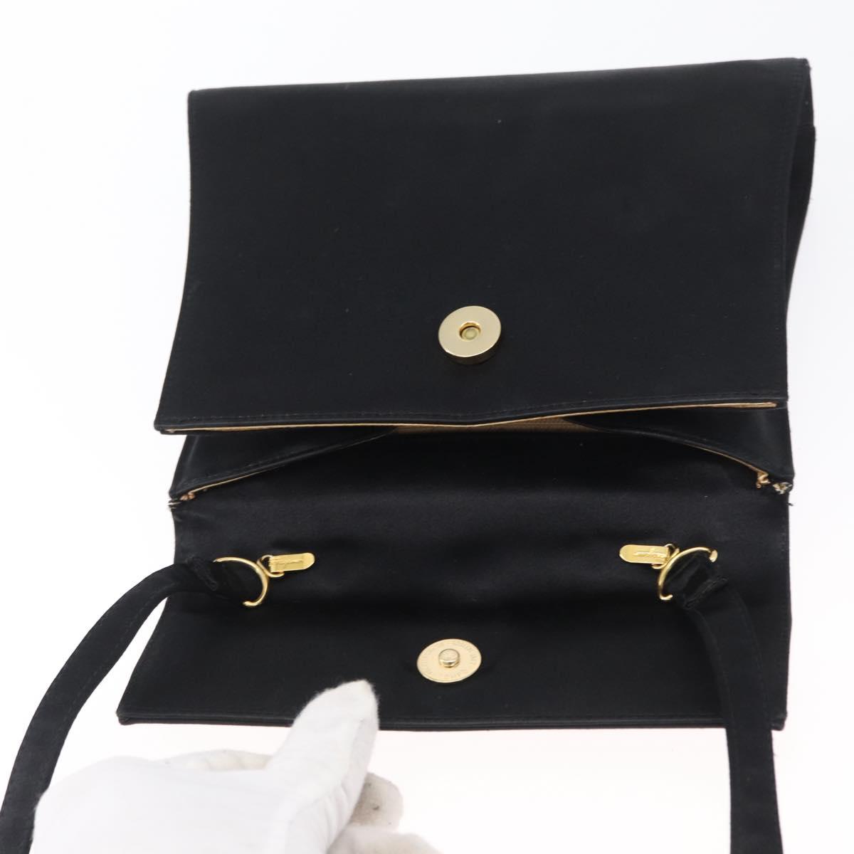 Salvatore Ferragamo Vala Shoulder Bag Satin Black Gold Auth BA11117