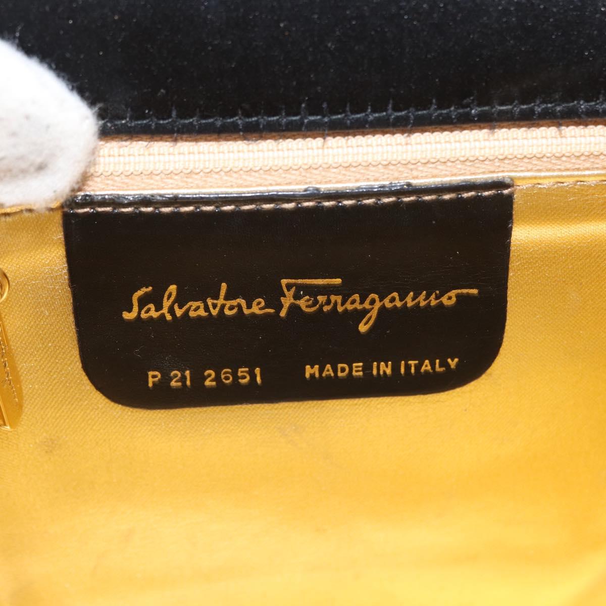 Salvatore Ferragamo Vala Shoulder Bag Satin Black Gold Auth BA11117