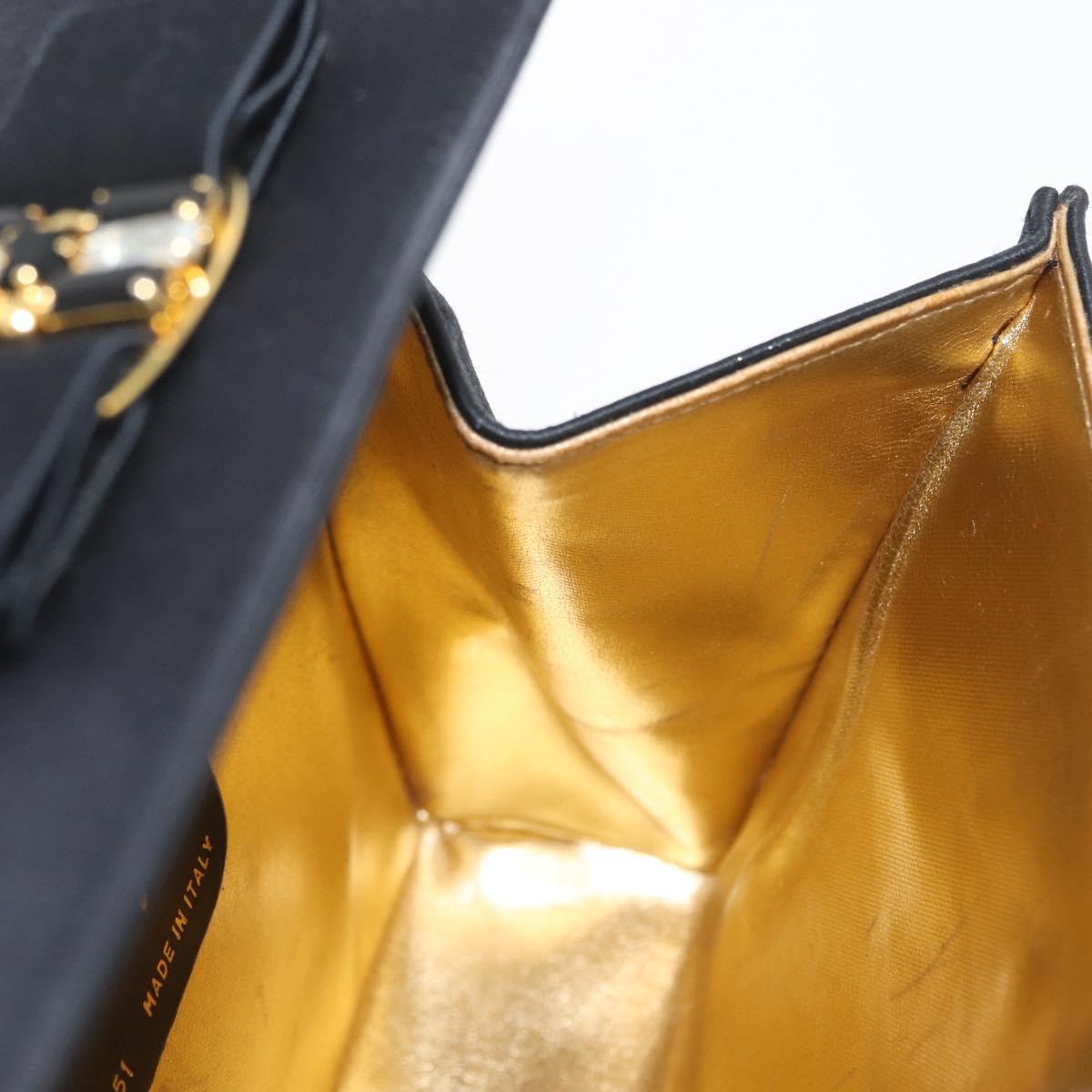 Salvatore Ferragamo Vala Shoulder Bag Satin Black Gold Auth BA11117