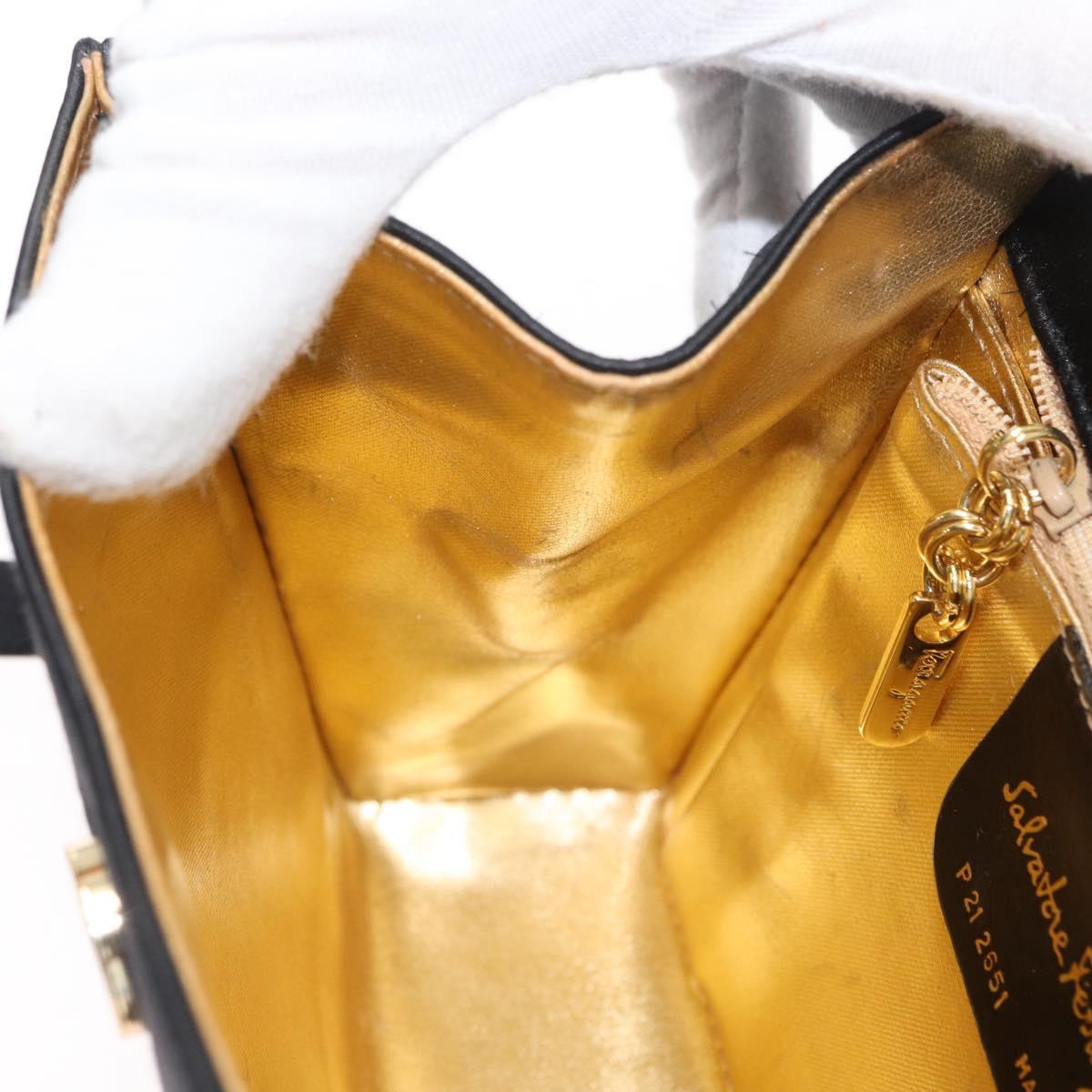Salvatore Ferragamo Vala Shoulder Bag Satin Black Gold Auth BA11117