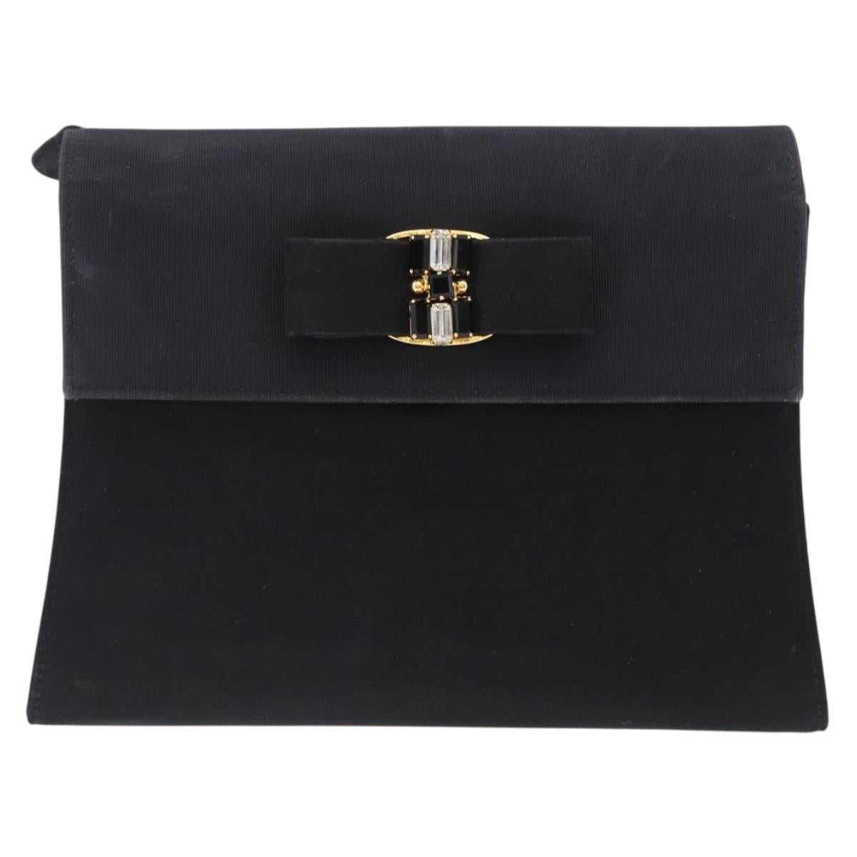 Salvatore Ferragamo Vala Shoulder Bag Satin Black Gold Auth BA11117