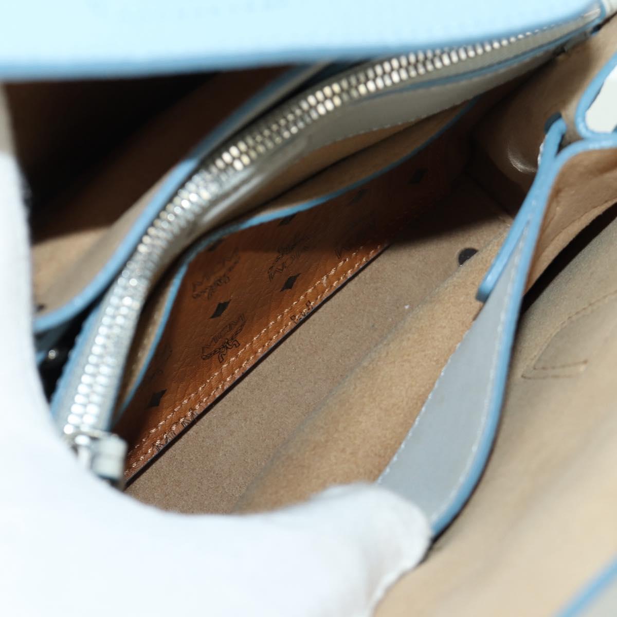 MCM Hand Bag Leather 2way Light Blue Silver Auth BA11118V