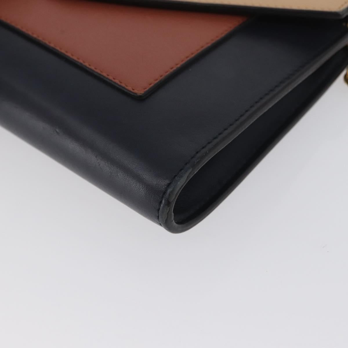 CELINE Trifold Wallet Chain Bag Leather Multicolor Gold Auth BA11127