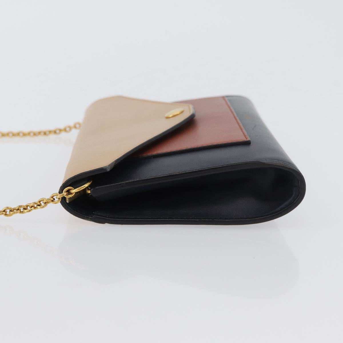 CELINE Trifold Wallet Chain Bag Leather Multicolor Gold Auth BA11127