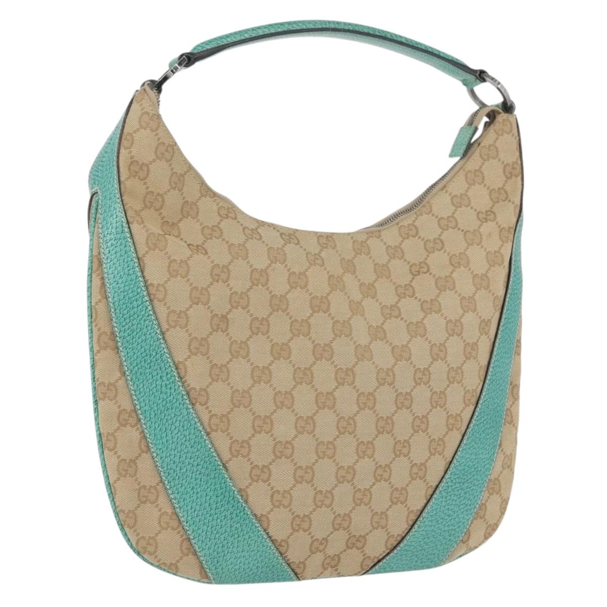 GUCCI GG Canvas Shoulder Bag Beige Mint Green Silver 124357 Auth BA11129