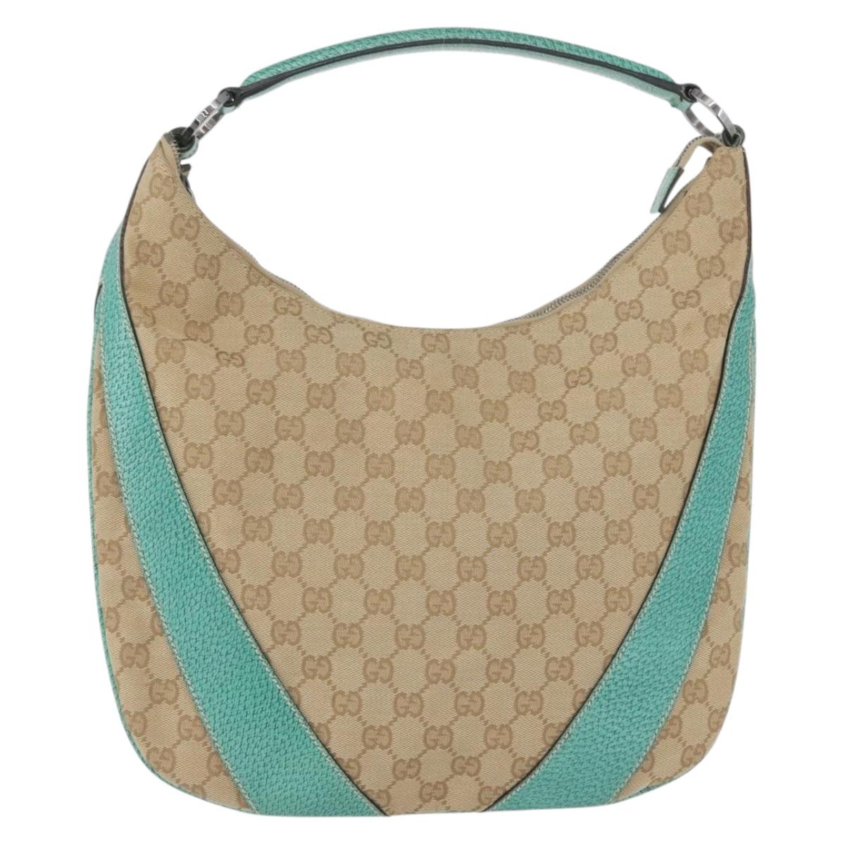 GUCCI GG Canvas Shoulder Bag Beige Mint Green Silver 124357 Auth BA11129