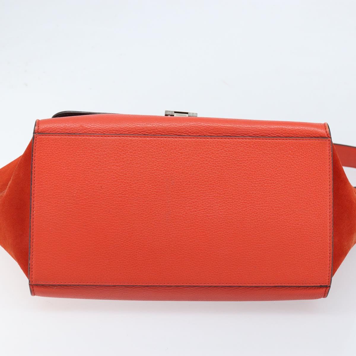 CELINE Trapeze Hand Bag Leather 2way Red Silver Auth BA11130