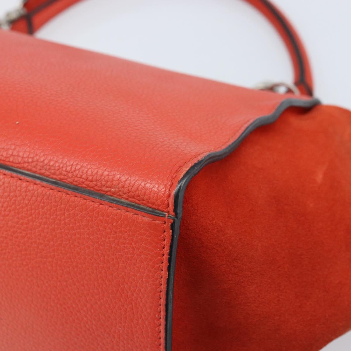 CELINE Trapeze Hand Bag Leather 2way Red Silver Auth BA11130