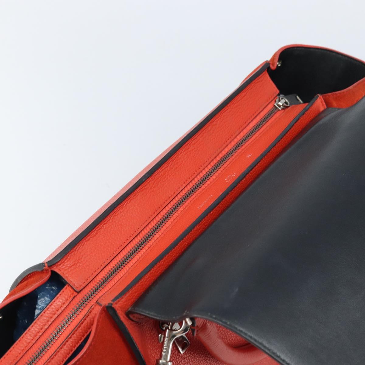CELINE Trapeze Hand Bag Leather 2way Red Silver Auth BA11130